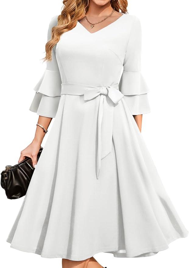 DRESSTELLS Women's Cocktail Dresses, Formal Wedding Guest Modest Church Vintage Tea Party Midi Evening Dress 3XL