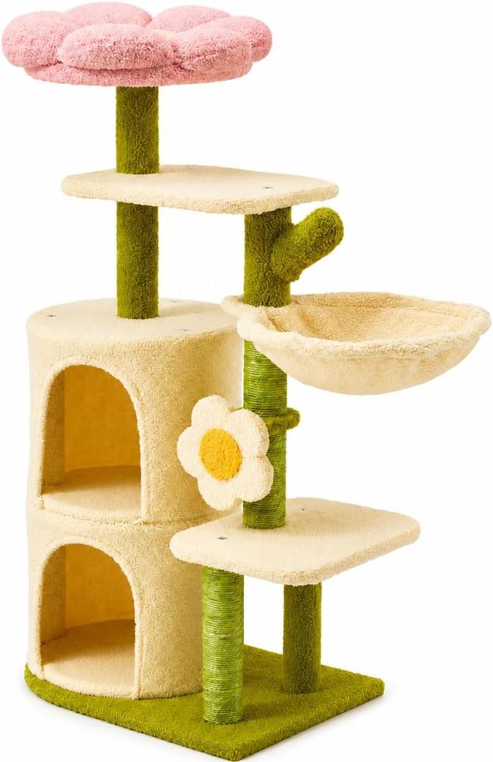 Erinnyees 38.2-Inch Flower Cat Tree for Kittens & Small Cats, 2 Condos