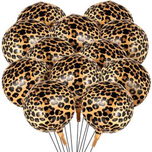 BBTO 12 Pcs Leopard & Cheetah Print Foil Balloons 22 Inch 4D Large Metallic Round Leopard Balloons Cheetah Print Decoration for Birthday Party Camo Animal Jungle Adventure Baby Shower Wedding