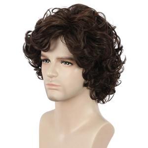 yuehong Mens Short Curly Brown Wig Anime Cosplay Wigs Halloween Cosplay Costume Hair Wig