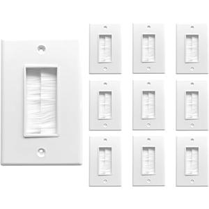 BestMounts - 10 Pack Brush Wall Plates Cable Pass Through - Decora Style Single Gang Brush Plate for Behind Wall Cable Management - Wall Cable Pass Through Insert for Wires, HDTV, HDMI & Home Theater