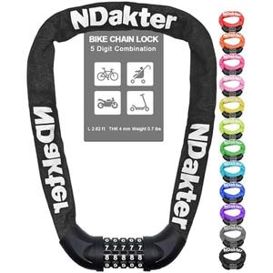 NDakter Bike Lock, 5 Digit Combination Heavy Duty Anti Theft Bicycle Chain Lock, 2.62/3.2/4.27/5/6Ft Long, High Security Resettable, Suitable for Bike, Scooter, Door, Gate, Fence-4/6mm Thick Pack Of 3