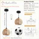 Mini Hemp Rope Woven Pendant Light Woven Light Fixture Boho Chandelier Light Fixture Wicker Pendant Light Rattan Light Pendant Dome Wicker Chandelier for Bedroom Kitchen Island(Bulb Incl.)