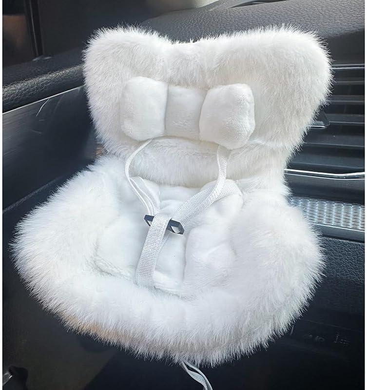 Doll Car Seat for 38 inch Figures, Fits Character Plushes, Blind Box Dolls & Vinyl Collectibles, Includes Air Vent Clip & Desktop Stand, Cute Car Ornament for Collectors (White)