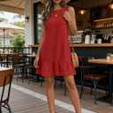 Halife Women's Sleeveless Tank Dress Tie Back Flowy Summer Sun Dresses Casual Ruffle Hem Mini Linen Dress Red Dresses L