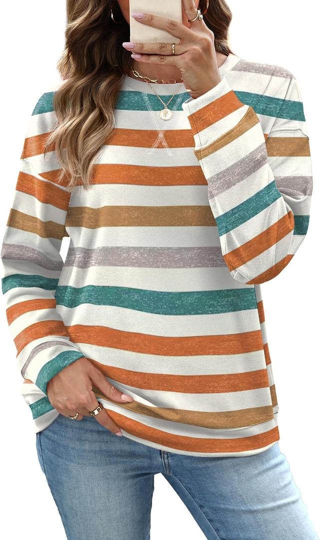 RUMIA Women's Crew Neck Sweatshirt Loose Pullover Long Sleeve Shirts Soft Tops for Women Fall Clothes 2025 2XL