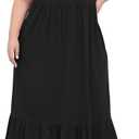 Moon Wood Women's 2025 Plus Size Casual Dress Crew Neck Ruffle Short Sleeve Summer Maxi Dresses with Pockets (Black, S)