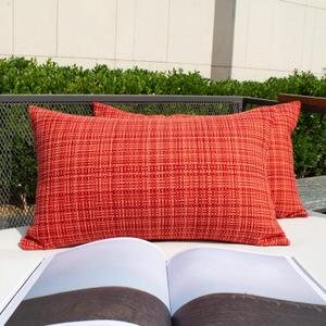 Kevin Textile Outdoor Waterproof Throw Pillow Covers 12x24 Inch Pack of 2 Woven Faux Linen Farmhouse Decorative Water Resistant Lumbar Cushion Covers for Tent Patio Garden Couch Sofa Red