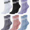 Sintege 6 Pairs Pilates Socks Yoga Socks with Grips for Women Non Slip Barefoot Workout Crew for Pregnant Ballet Dance (Missing 1 White Sock & Missing Purple Pair) (Medium)