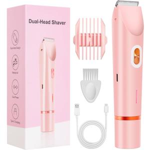 Dermave Bikini Shaver, Bikini Trimmer for Women, 2 in 1 Dual Head Painless Electric Razors for Silk Skin, Cordless & Waterproof Electric Trimmer for Women, Pink