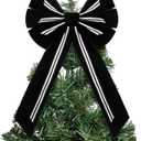 Christmas Gothic Tree Topper 28 x 14 Inches Velvet Black and White Christmas Tree Decorations Bow Halloween Bows for Wreaths Fall Home Front Door Decor