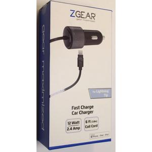 ZGear Lightning Tip - Fast Charge Car Charger (6ft Coil Cord) 2.4mp