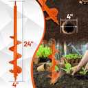 4"x24" Auger Drill Bit for Planting Heavy Duty Garden Auger Post Hole Digger with Spiral Double Blade & 3/8" Hex Drive for Fast Hole Drilling