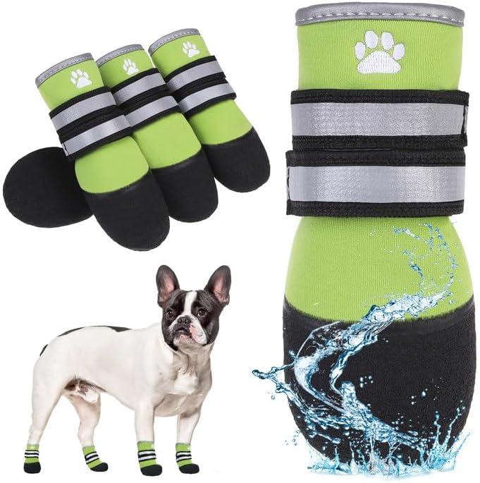 KOOLTAIL Dog Shoes for hot/Cold Pavement, Waterproof Dog Booties to Prevent Licking for Small Medium Large Size Dogs, Anti-Slip Dogs Boots & Paw Protectors Socks for Hardwood Floor, Green M