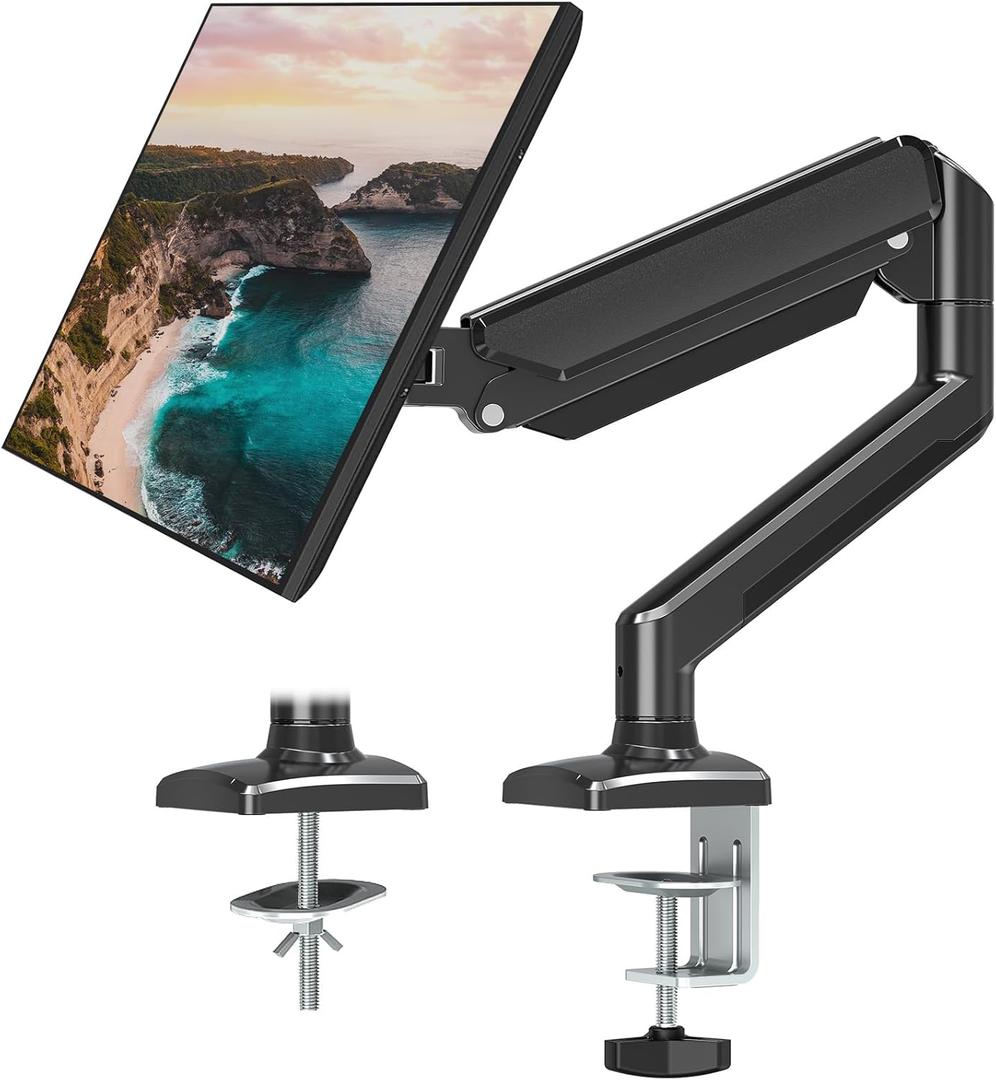 Single Monitor Mount Arm Fits up to 32 Inch, Desk Mount Holds 4.4-19.8lbs Computer Screen, Full Motion Gas Spring Monitor Desk Mount, VESA Mount 75x75, 100x100 (Black)