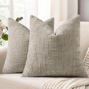 decorUhome Light Brown Chenille Throw Pillow Covers 18x18 Set of 2 Textured Soft Cozy Slubby Couch Pillow Covers Modern Farmhouse Boho Decorative Pillow Cases for Bed Sofa Living Room
