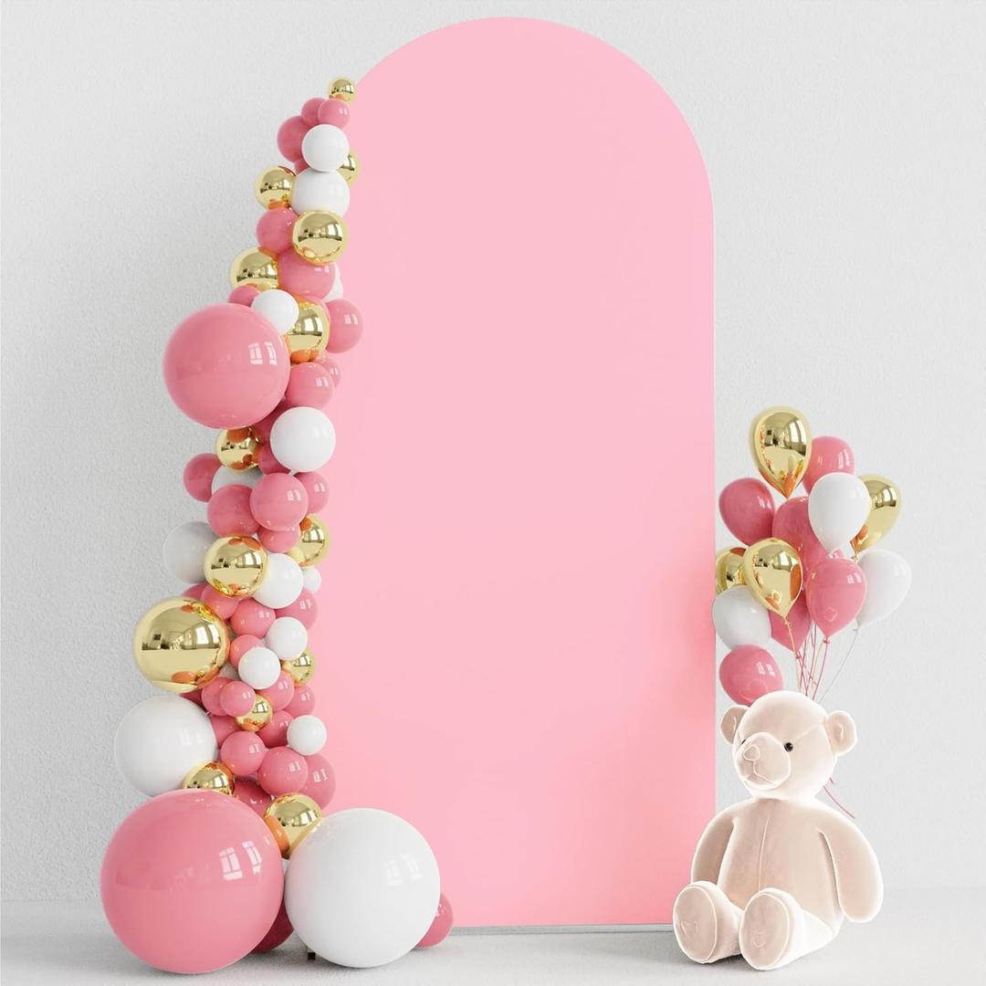 Wokceer 6FT Wedding Arch Cover Spandex Fitted Wedding Arch Stand Covers Round Top Chiara Arch Backdrop Cover for Birthday Party Ceremony Banquet Decoration Pink