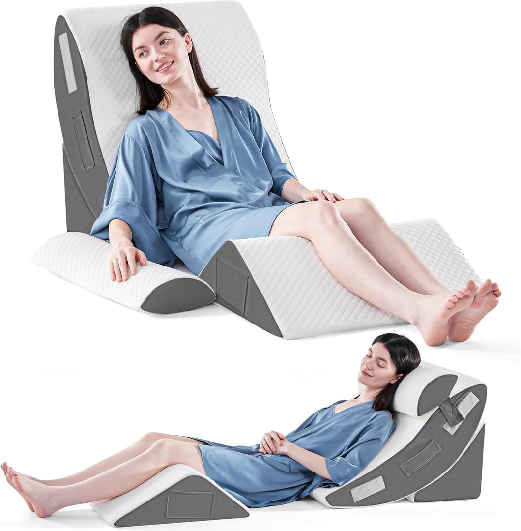 Yojoker 4PCS Orthopedic Bed Wedge Pillow Set for Sleeping, Post Surgery Foam Pillow for Body, Back and Leg Pain Relief, Triangle Adjustable Support Pillow - Acid Reflux Sleeping Pillows (Grey)