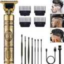 Hair Clippers for Men, Professional Cordless Rechargeable Beard Trimmer Gold Kit with Guide Combs, Vintage Gold