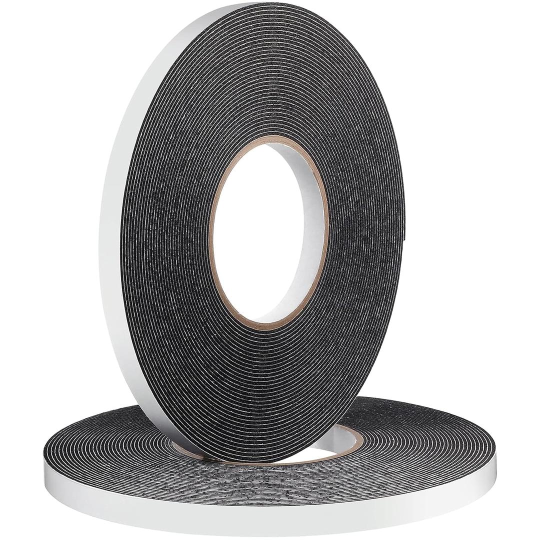 Tatuo 2 Rolls Double Sided Foam Tape 1/2 Inch by 50 Feet Black PE Foam Tape Sponge Soft Mounting Adhesive for DIY Craft Picture Poster Hanging