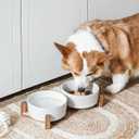 LE TAUCI Dog Bowl Set with Acacia Wood Stand - 1.5-Cup Ceramic Puppy Bowls for Small Dogs, Dual Food and Water Bowls with Weighted Non-Slip Base