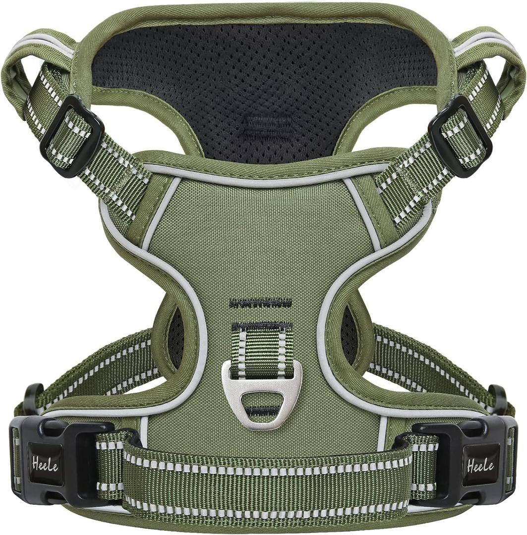 HEELE Dog Harness, No Pull Adjustable Padded Reflective Harness for Small Medium Large Dogs with Handle for Walking Training, Green, M