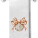 2 x Coquette Bow Beach Seashell Kitchen Towels, Coastal Nautical Beachy Dish Tea Towels for Kitchen Decor, Girly Preppy Bow Conch Decorative Hand Towels for Bathroom, 16x24 Inch