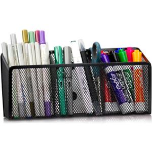 Magnetic Pencil Holder with 3 Compartments - Magnetic Pen Holder for Fridge & Whiteboard; Locker Organizer with Strong Mesh Steel