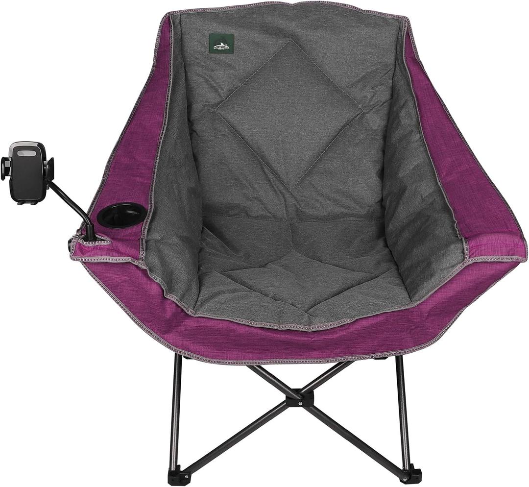 Northroad Oversized Foldable Camping Chair, Outdoor Padded Lawn Chair w/Cup Holder,Carry Bag for Beach, Hiking, and Picnics,Heavy-Duty 300-lbs Capacity, Purple, 22 x 38.58 x 38.97 inches