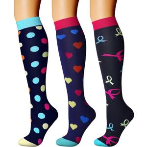 CHARMKING Compression Socks for Women & Men Circulation (3 Pairs) 15-20 mmHg is Best Support for Athletic Running Cycling (Small-Medium, 12 Black/Blue/Pink)