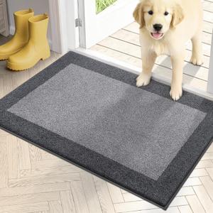 PURRUGS Dirt Trapping Door Mat 20" x 32", Non-Slip Washable Entry Mat, Dog Doormat, Front Door Mat, Super Absorbent Entrance Mat for Muddy Shoes & Paws, Light Grey & Grey