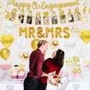 Gold Engagement Party Decorations Glitter happy Engaged Banner, MR and MRS Balloons, Hanging Swirl,balloons, Ring Balloons for Wedding Engagement Party Decor