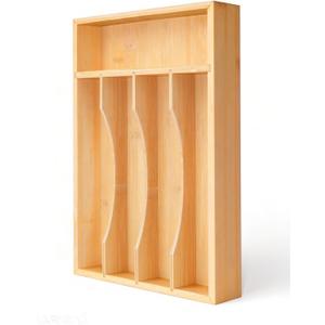 Krismax Bamboo Silverware Drawer Organizer5 slots Wood Storage Containers, Junk Drawer Divider Organzers, Untensils Cutlery Tray, Kitchen Flatware