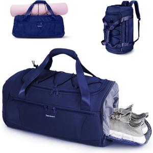 Sportsnew Gym Bag for Women with Shoe Compartment Wet Pocket and Yoga Mat Holder,Mens Duffel Bag for Travel with Laptop Compartment,Weekender Overnight Carry On Bag for Men(Blue Patent Pending)