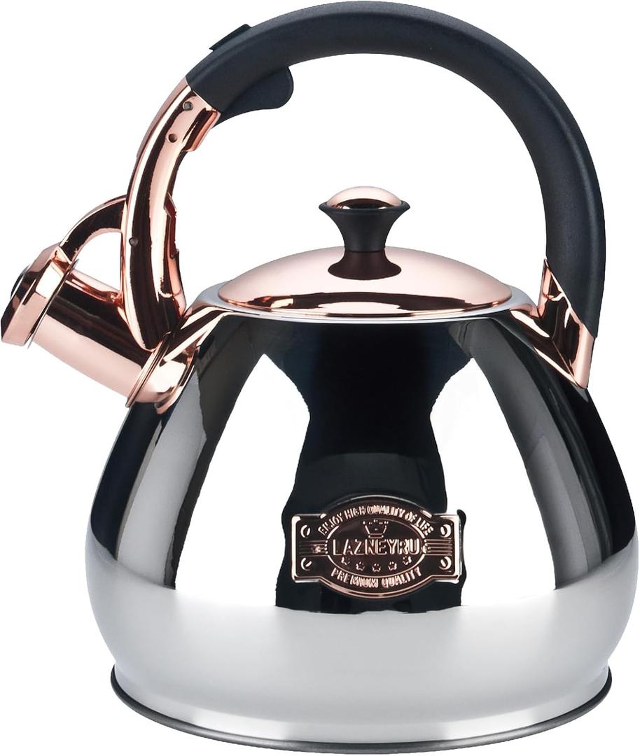 Tea Kettle Stovetop Whistling Kettle Teapot, 3Quart Tea Pot Stainless Steel Teakettle for Stove Top with Heat Proof Ergonomic Handle (Gold)