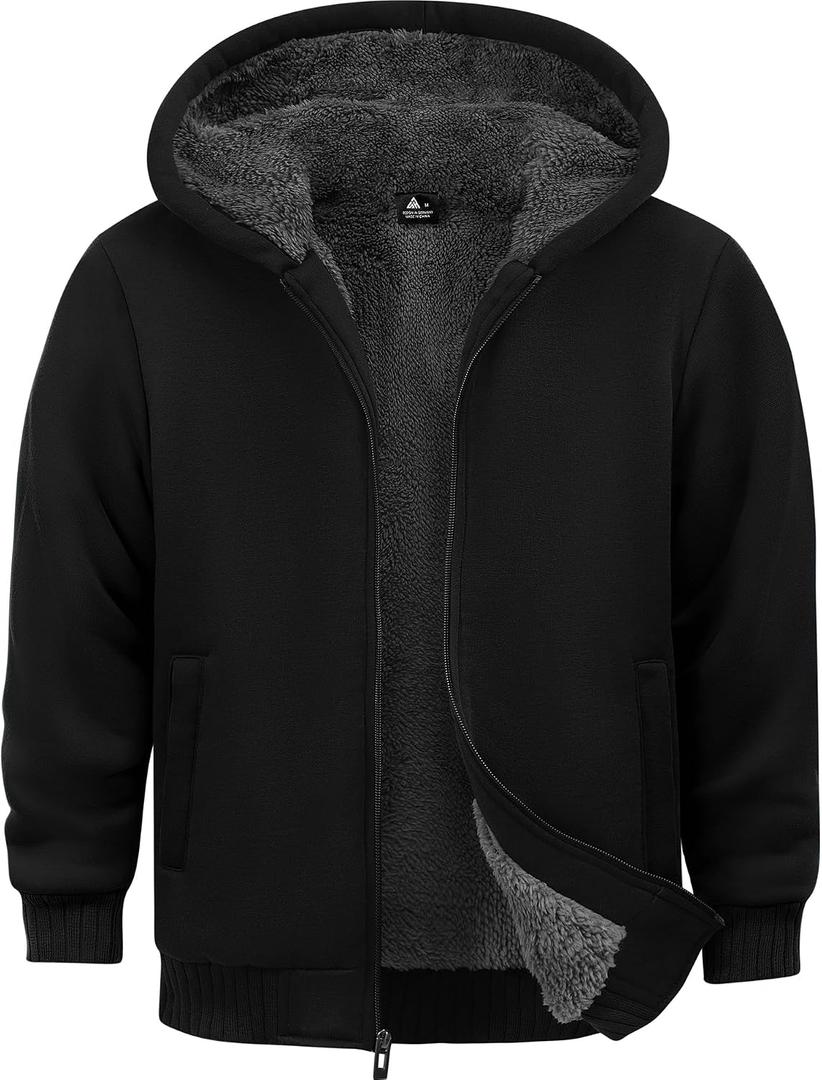 boys Fleece Jacket Zip Up hoodie Kids Winter Coats Warm Soft Sherpa Lined Hoodie Outerwear Teens 6-15 (Black, L)