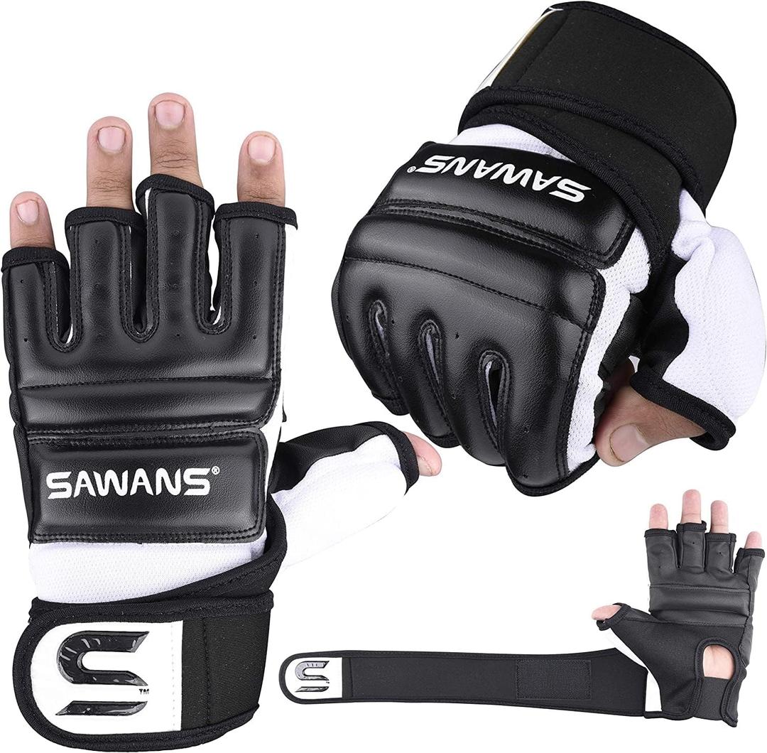SAWANS Punch Bag Boxing Gloves Karate Mitts MMA Body Combat Taekwondo Training Martial Art Fighting Grappling Muay Thai (Black)