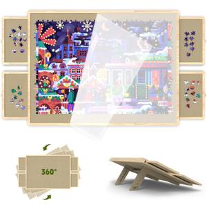 Jigsaw Puzzle Board 1500 Pieces, 2-In-1 Tilting and Rotating Puzzle Board with Drawers and Cover, Wooden Portable Puzzle Board for Adults, Board Game Table for All Ages