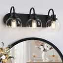 Dpyrrhic Bathroom Vanity Light,Modern 3-Light Bathroom Lighting Fixtures Over Mirror with Clear Glass Shade and Metal Base,Matte Black Bathroom Lighting 3-Light, Black