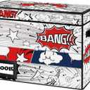 Comic Book Storage Box, 15.8" X 7.8" X 11.8", Heavy Duty Collapsible Holds 160-180 Comic Book Bin Container Holder Shelf (Cartoon Clock)