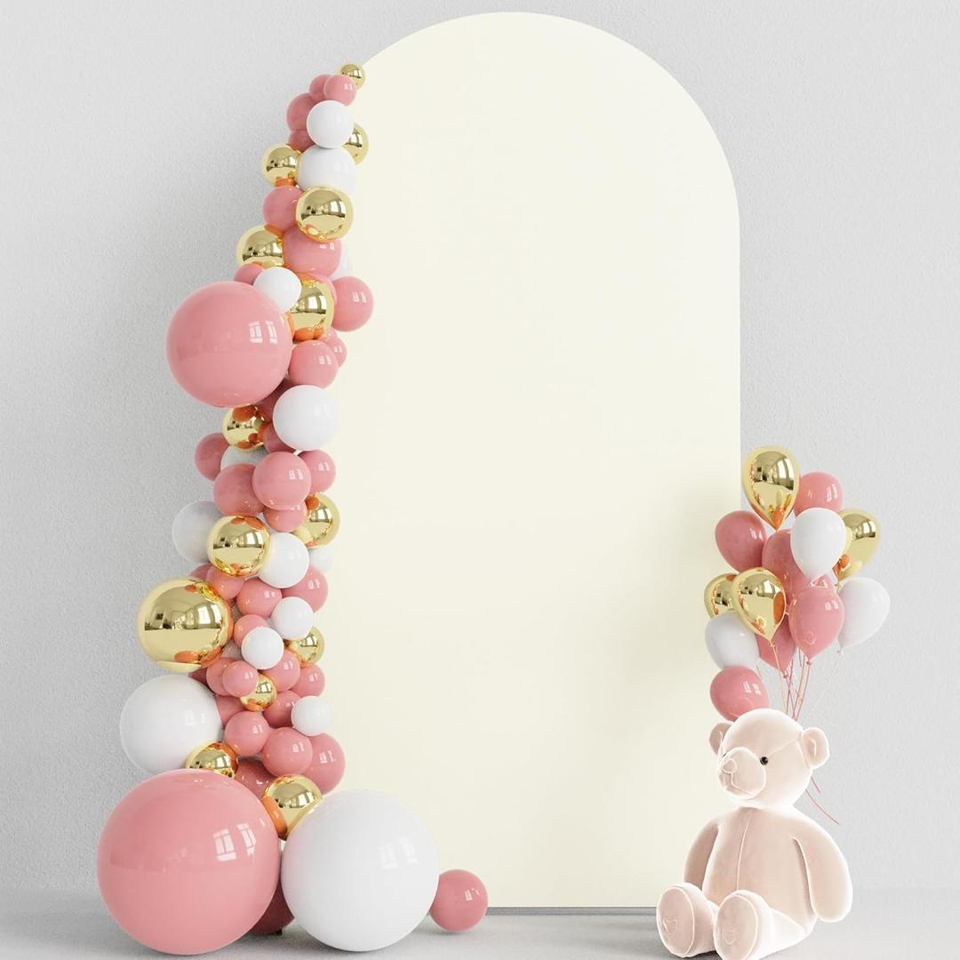 Wokceer 6.6FT Wedding Arch Cover Spandex Fitted Wedding Arch Stand Covers Round Top Chiara Arch Backdrop Cover for Birthday Party Ceremony Banquet Decoration Ivory