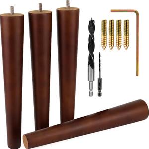 Premium Walnut Wood Furniture Legs (Full Install Kit) - Pick Your Size and Color (12 Inches, Brown)