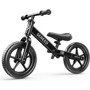 SEREED Toddler Balance Bike 2 Year Old, No Pedal Kids Toy Bike for 2-5 Years Old, Tool-Free Adjustment, Gift for 2-3 Girls, Customize Plate with 3pcs Stickers (Black)