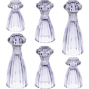 Lysenn Glass Candle Stick Holder Set of 6 – Premium Taper Candle Holders for Romantic Ambiance - Candle Sticks Holder Decor for Special Occasions - Purple