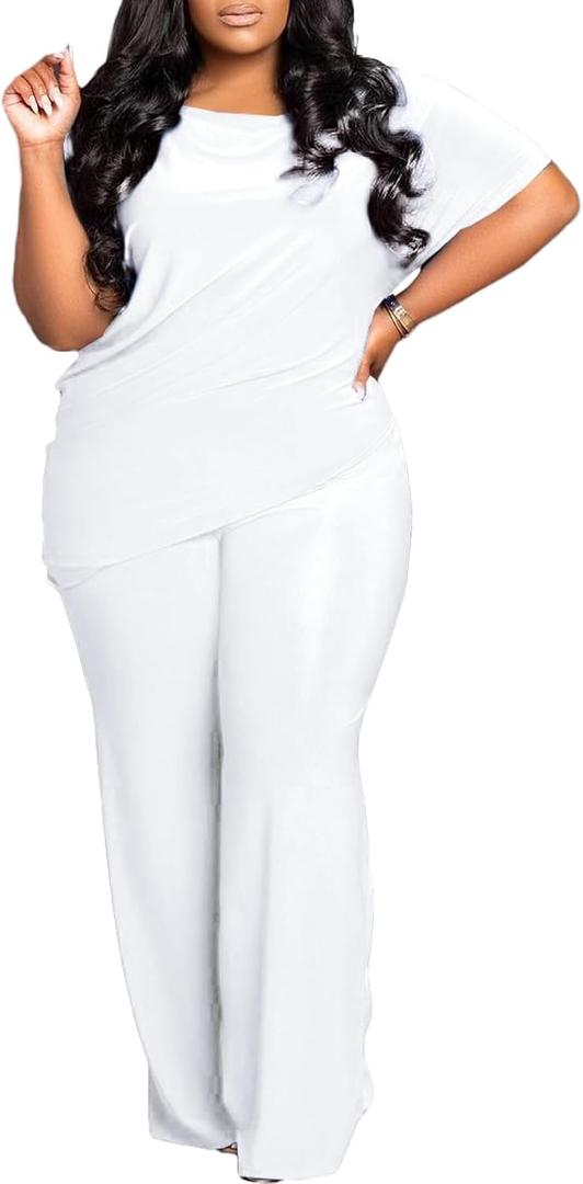 Plus Size 2 Piece Sets for Curvy Women Sexy Fall Short Sleeve Tops Casual Wide Leg Pants Sets Sweatsuits (4X-Large Plus, 0 White 53) Plus Size 2 Piece Sets for Curvy Women Sexy Fall Short Sleeve Tops Casual Wide Leg Pants Sets Sweatsuits (4X-Large Plus, 0 White 53)