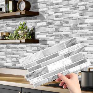 Heikki Peel-and-Stick Self-Adhesive Wall Tiles, 4.79.7-inch Kitchen & Bathroom Splashback Tiles, Marble Pattern Design (48-Piece Set) (Gray-White)
