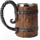 VORAGA Handmade Wooden Barrel Beer Mug, Bucket Shaped Drinkware with Handle, Stainless Steel Double Wall Cocktail Mug for Bar Restaurant, Vintage Bar Accessories (18 oz)