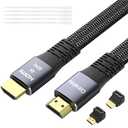 Flat HDMI Cable 20 Feet, 4K HDMI High Speed Braided Cord, Pure Copper, Supports 4K@60Hz 2160p 1080p HDR HDCP 2.2 ARC Full 3D (with 25 Ties and 2 HDMI Adapters)- 20FT