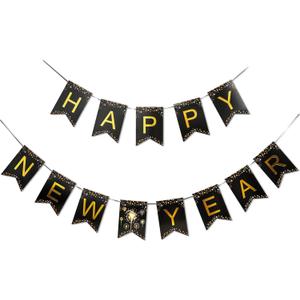 4 x MiniRed New Year Banner 2026, Happy New Year Bunting Banner with Shiny Gold Letter, New Year Party Decorations Supplies 2026.