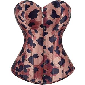 Women's Fashion Colorful Lace Up Corset Tops Sexy Vintage Floral Overbust Waist Cincher Bustier (Large, Leopard)